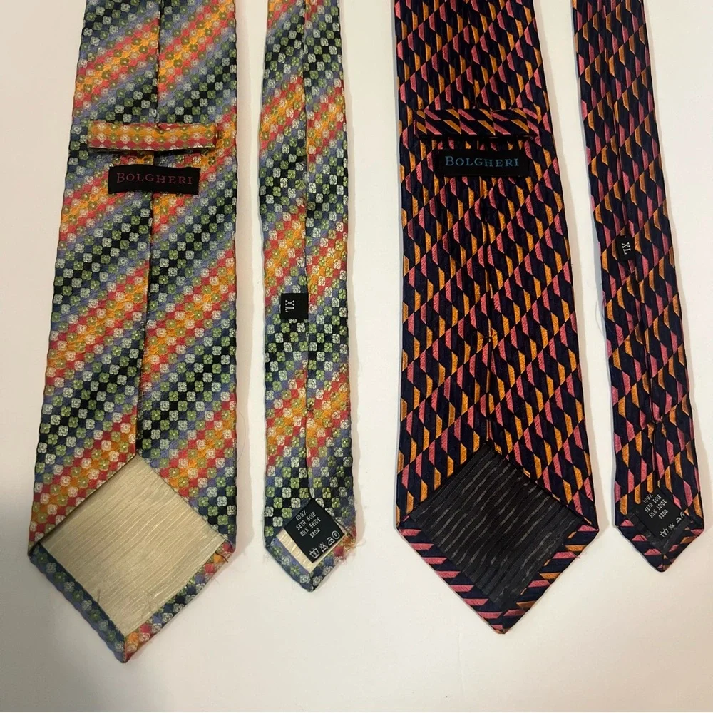 Bolgheri, Multicolor, Vibrant, Patterned,‎ 100% silk, XL size, Men's Ties